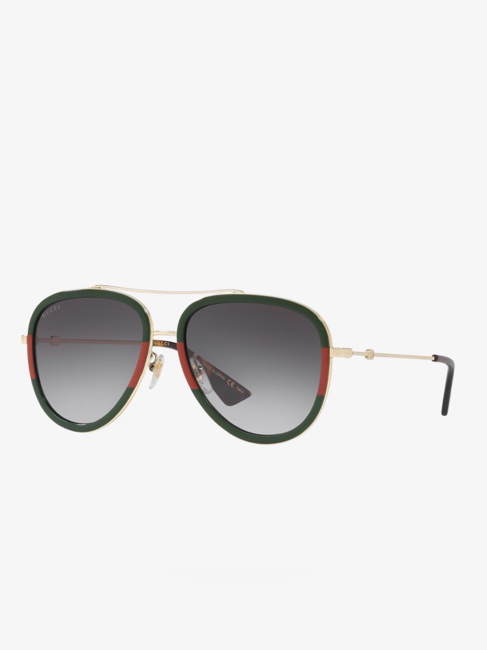 Gucci Gold Aviator Sunglasses with Green and Red Trim